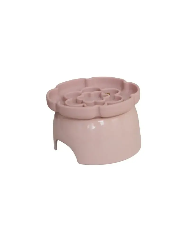 Dexypaws Dexypaws bol surélevé en céramique pour chat avec ralentisseur, forme de fleur rose 7.75 oz