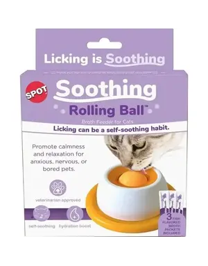 Spot Spot balle roulante interactive pour chat (3 sachets de bouillon à saveur de poisson inclus)