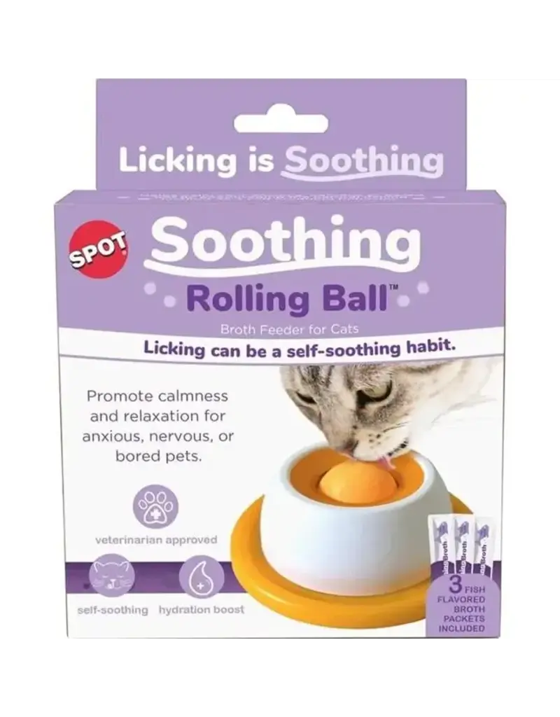 Spot Spot balle roulante interactive pour chat (3 sachets de bouillon à saveur de poisson inclus)
