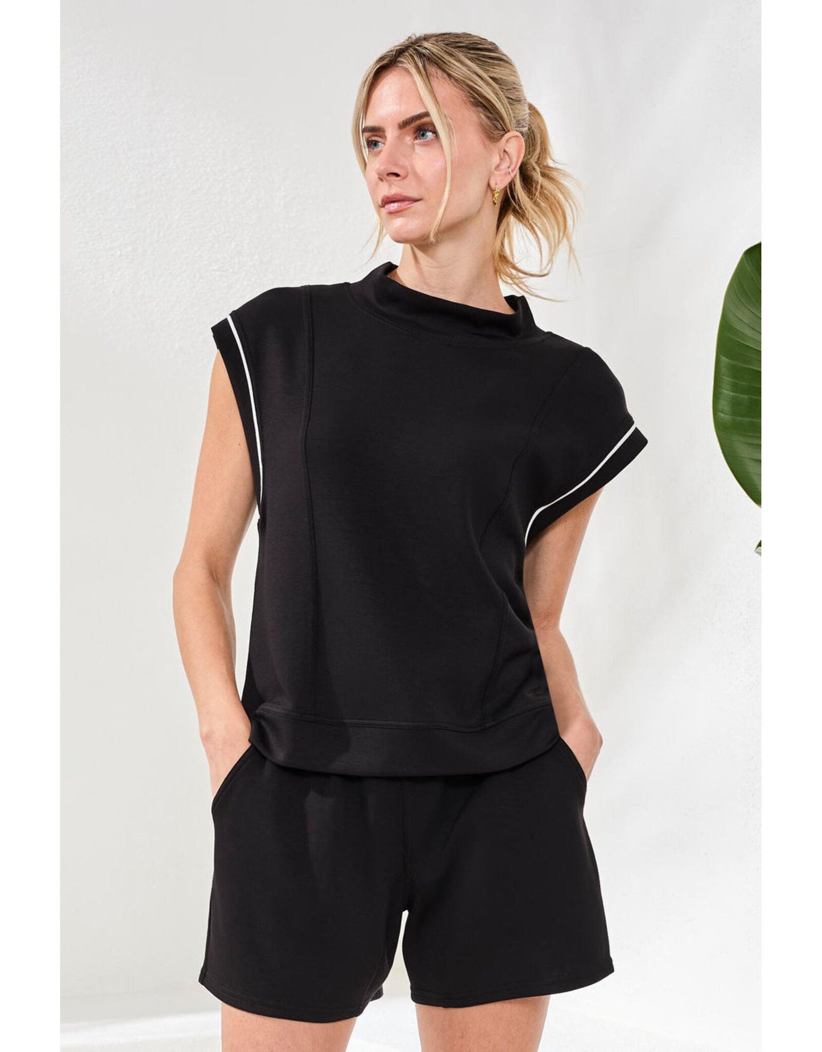 TRIBAL 2446O-3390 MOCK NECK TOP