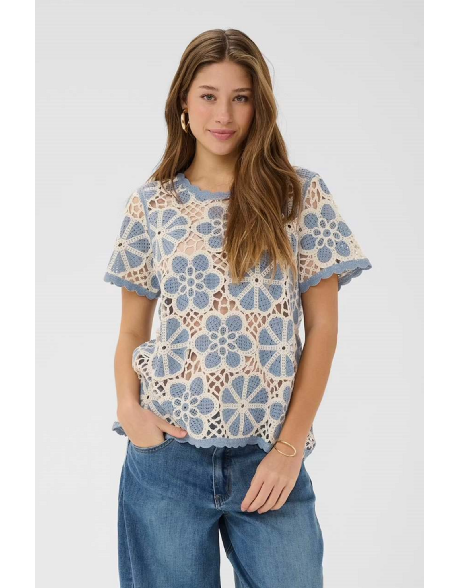 CREAM 10615269 CROCHET BLOUSE