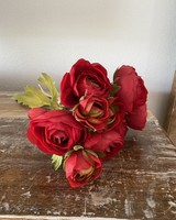 12" Bunch of 9 Red Button Roses