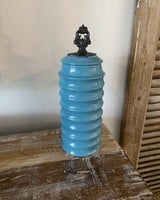 12" Teal Ribbed Cannister with Lid
