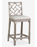 Jeffan Hampton Chippendale Rattan Side Chair Grey Wash, Cream Taupe Cushion-SC-73101-GW