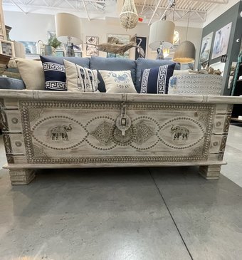 Featured In Haus 45 x 15" Distressed Storage Coffee Table/Trunk  with Elephants V-373