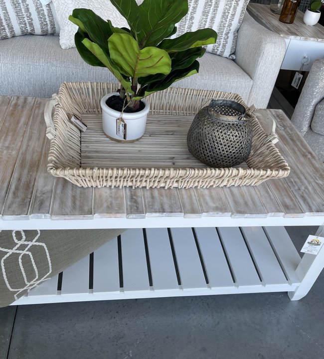 Featured In Haus 24x45x18 Hardwood Coffee Table with White Base and Natural Top