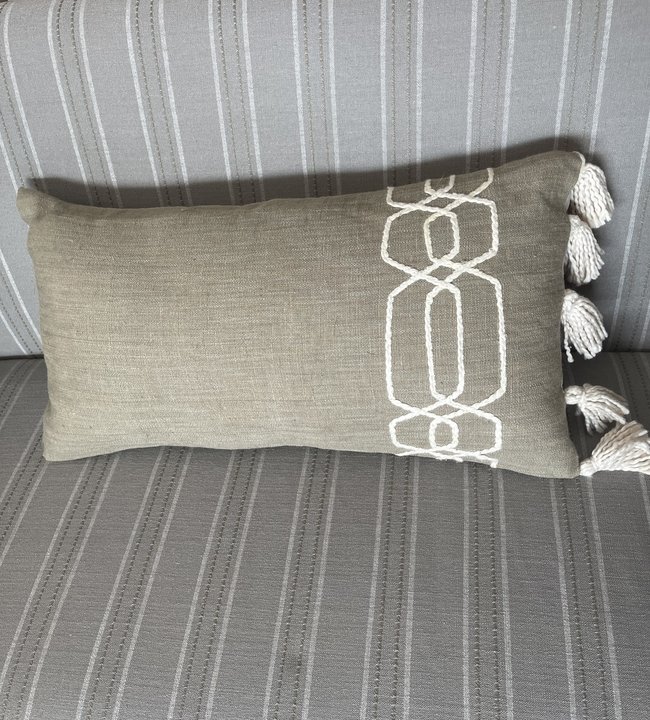 Featured In Haus 26" Retangular Tan Jute Pillow w White Cotton 18017A
