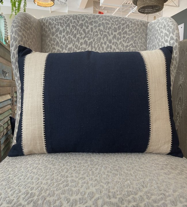 Featured In Haus 20" Rectangular Navy Blue/Cream Hand Embroidered 17626A
