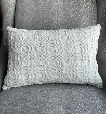 16"x24" Oblong Ivory Fringe Striped Pillow-838