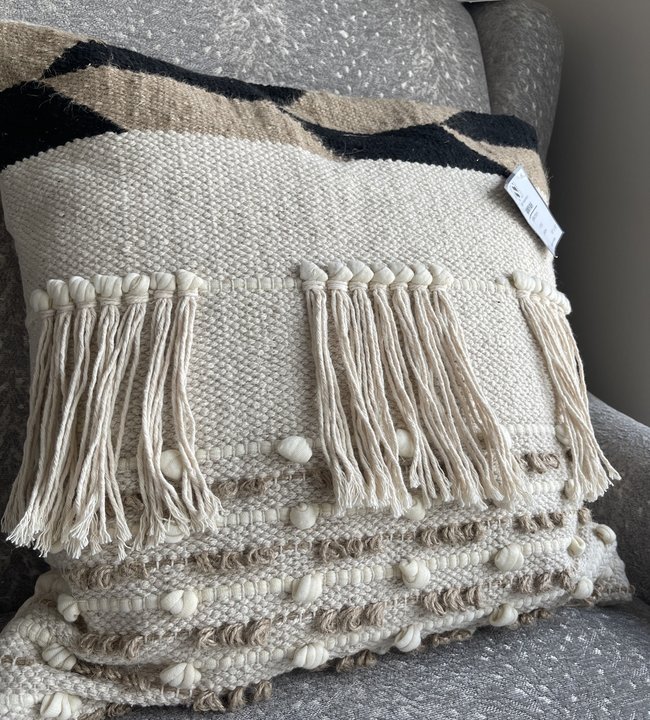 Featured In Haus 18" Ivory Fringe Boho Down Pillow