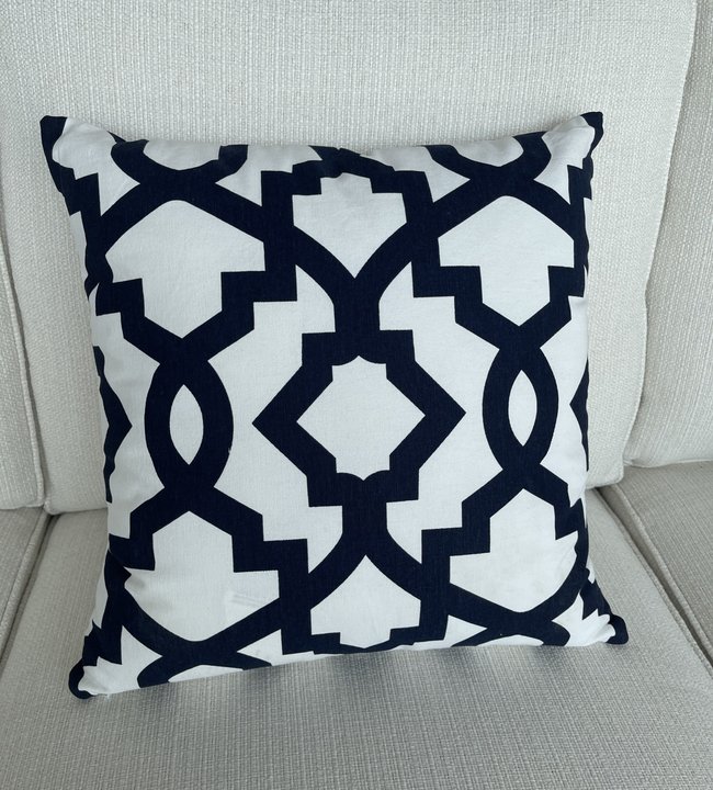 18' Square Cotton White Pillow with Navy Geo Pattern-17998A-WHBL