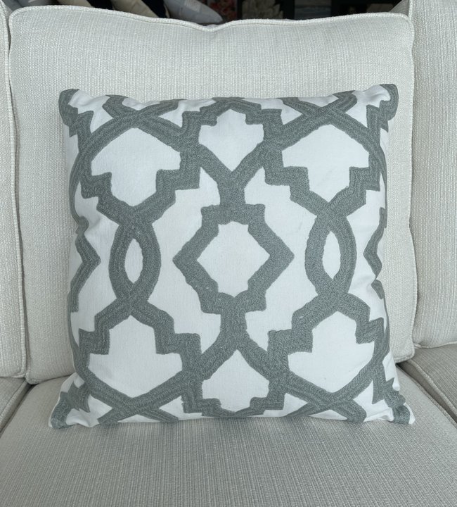18' Square Knit White Pillow with Gray Geo Pattern-17997A-WHGY