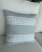 18' Square Cotton Gray Pillow with White Double Greek Key Stripes-17993C-GY