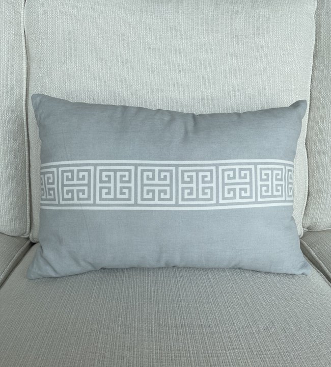 20' Rectangular Cotton Gray Pillow w/White Greek Key Stripe-17993A-GY