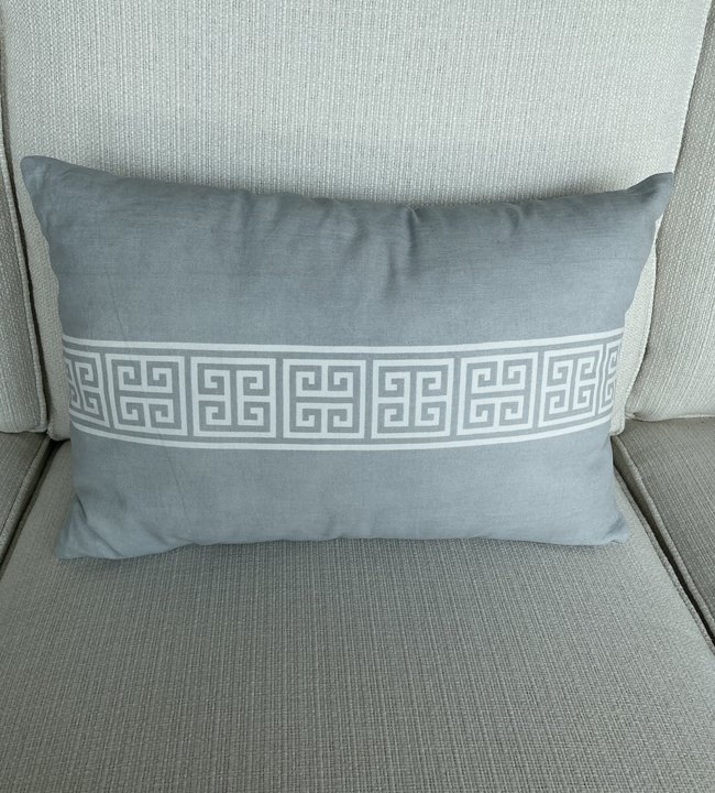 20' Rectangular Cotton Gray Pillow w/White Greek Key Stripe-17993A-GY