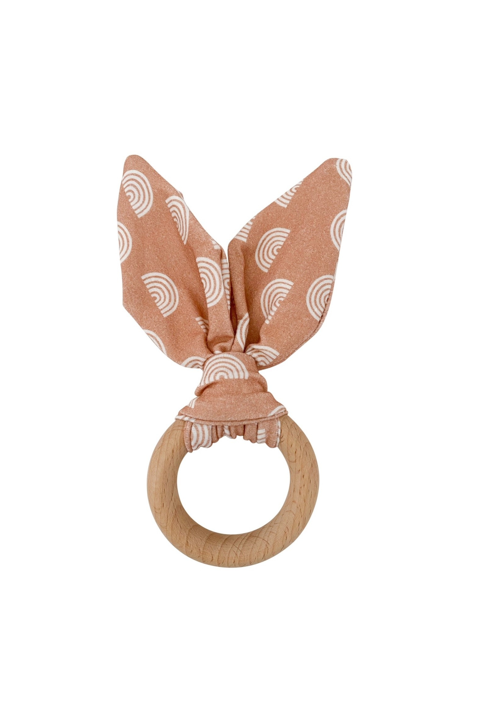 Chewable Charm Crinkle Bunny Ears Teether- Neutral Rainbow