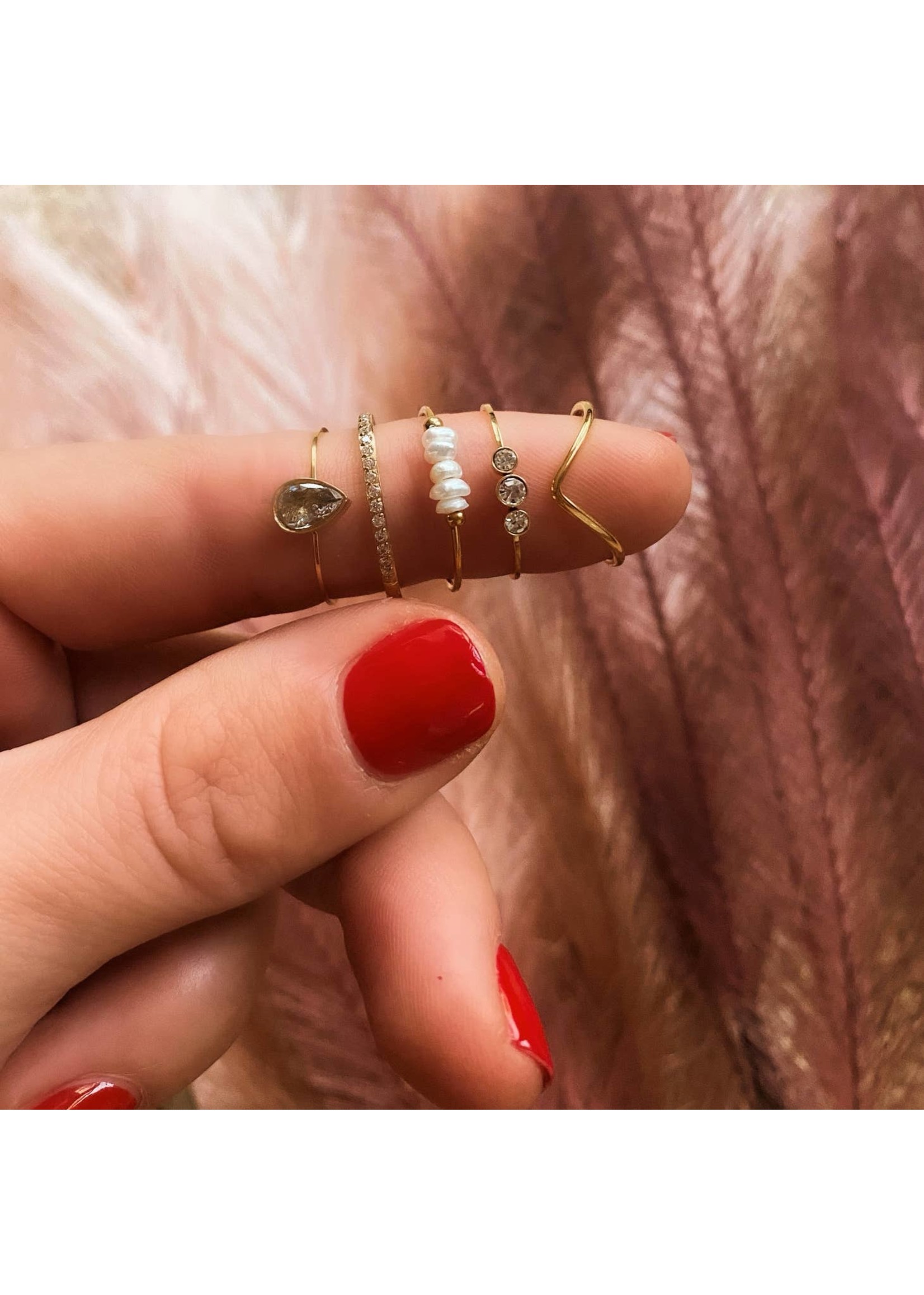 bazou Stainless steel ring with mini zirconias - gold