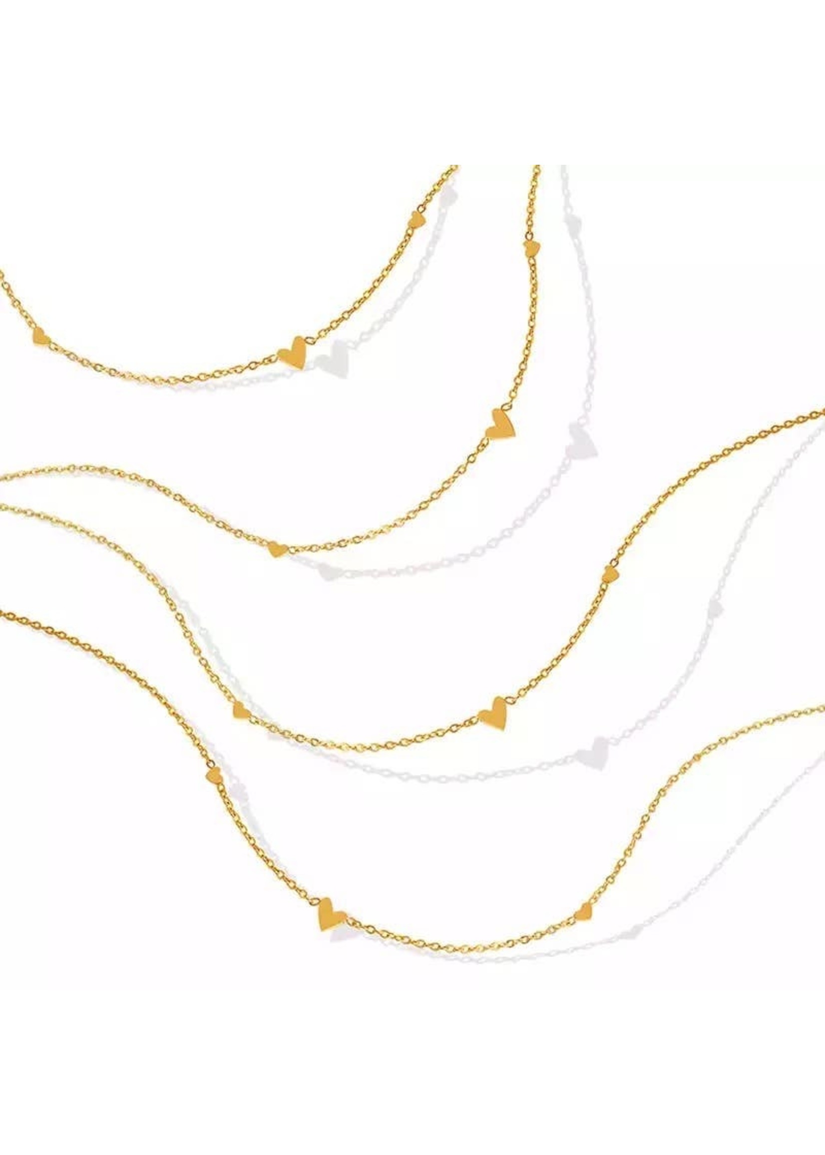 bazou Stainless steel fine necklace with 3 mini hearts - gold