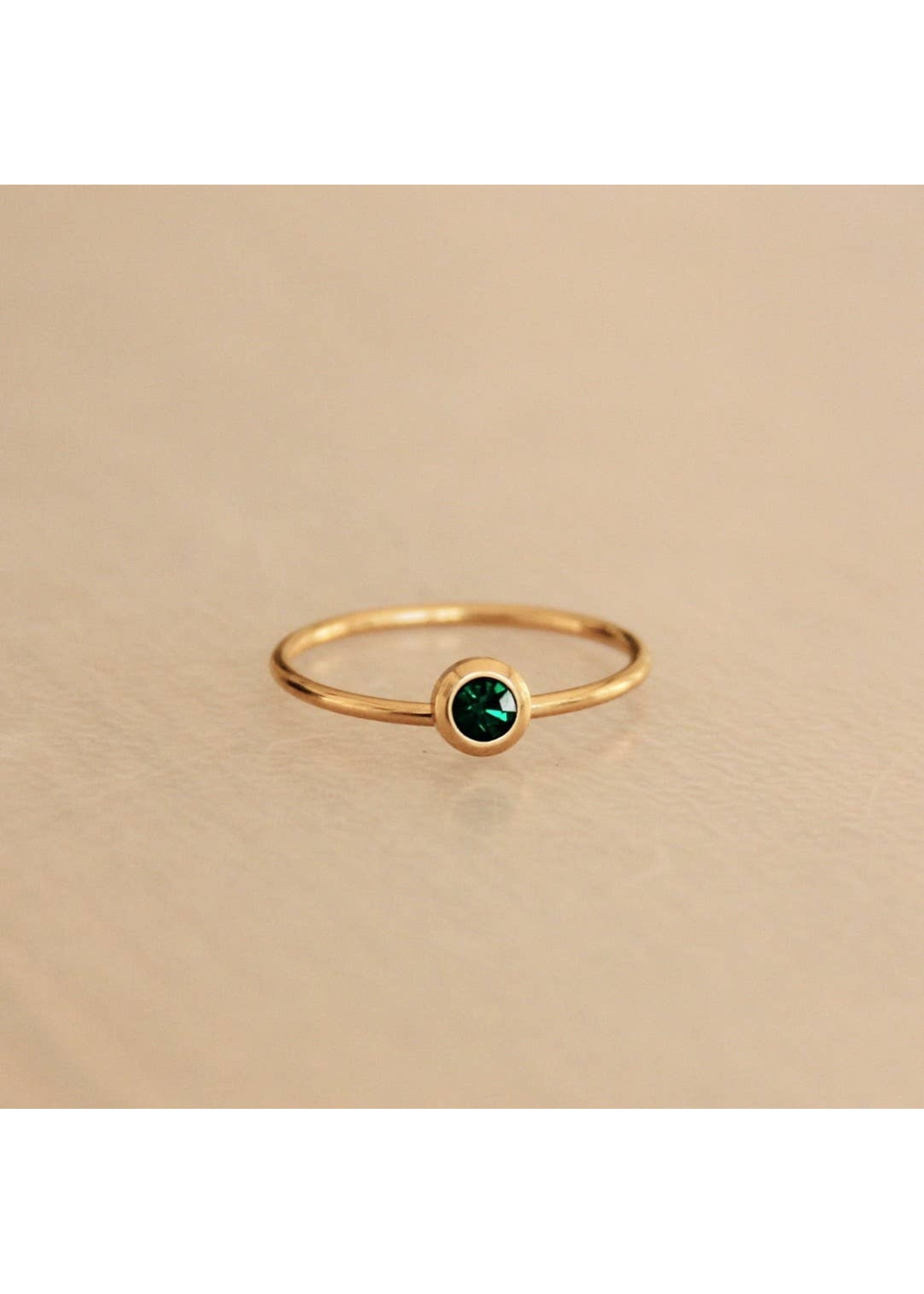 bazou Steel minimalist ring with stone - dark green