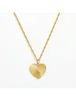 Steel Sunburst Heart Necklace - Gold
