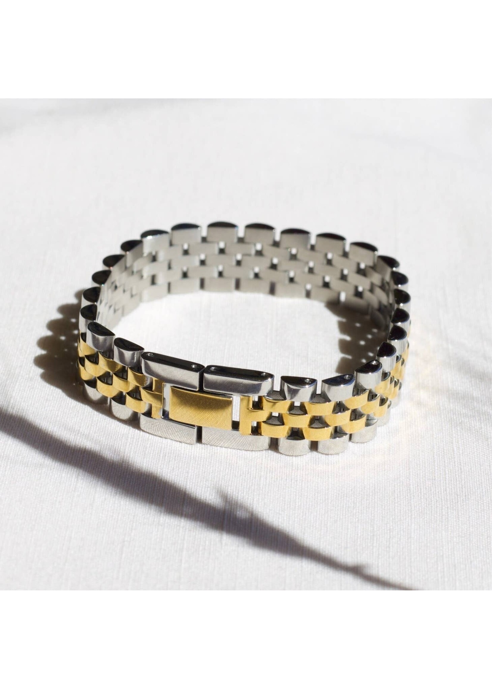 Steel Woven Gold Silver Watch Chain Bracelet
