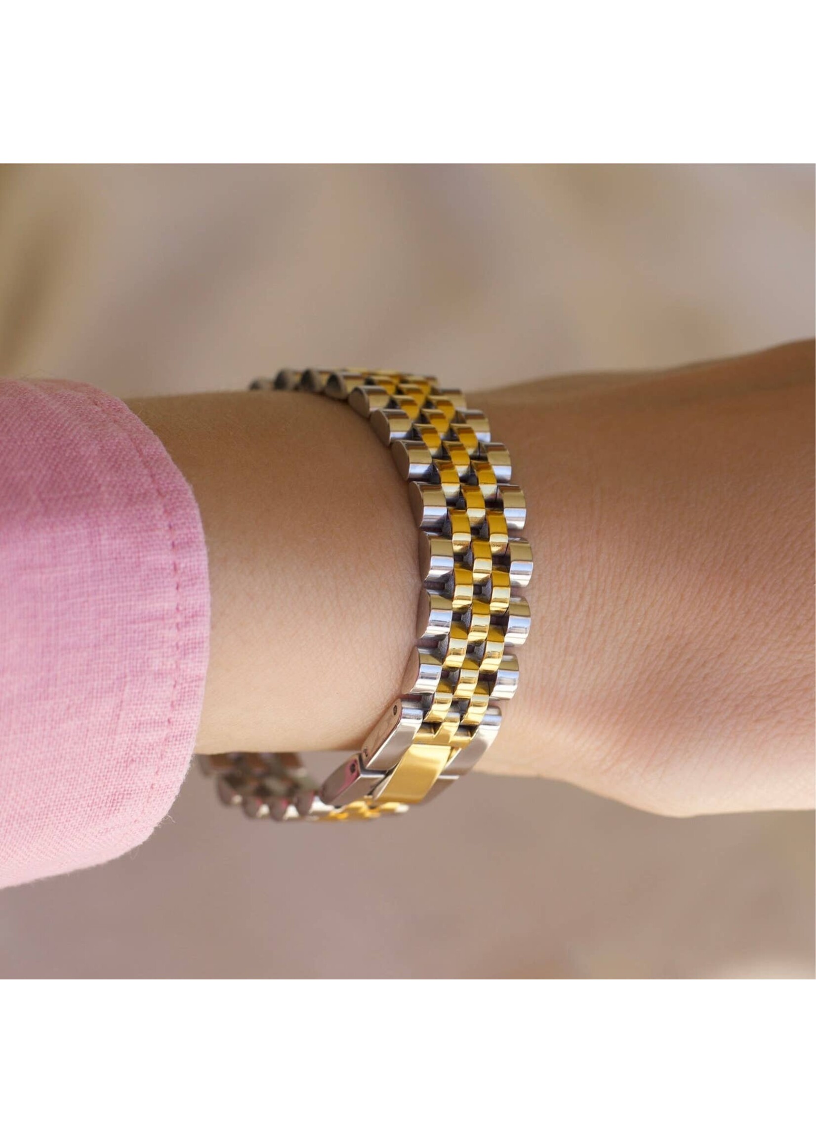 Steel Woven Gold Silver Watch Chain Bracelet