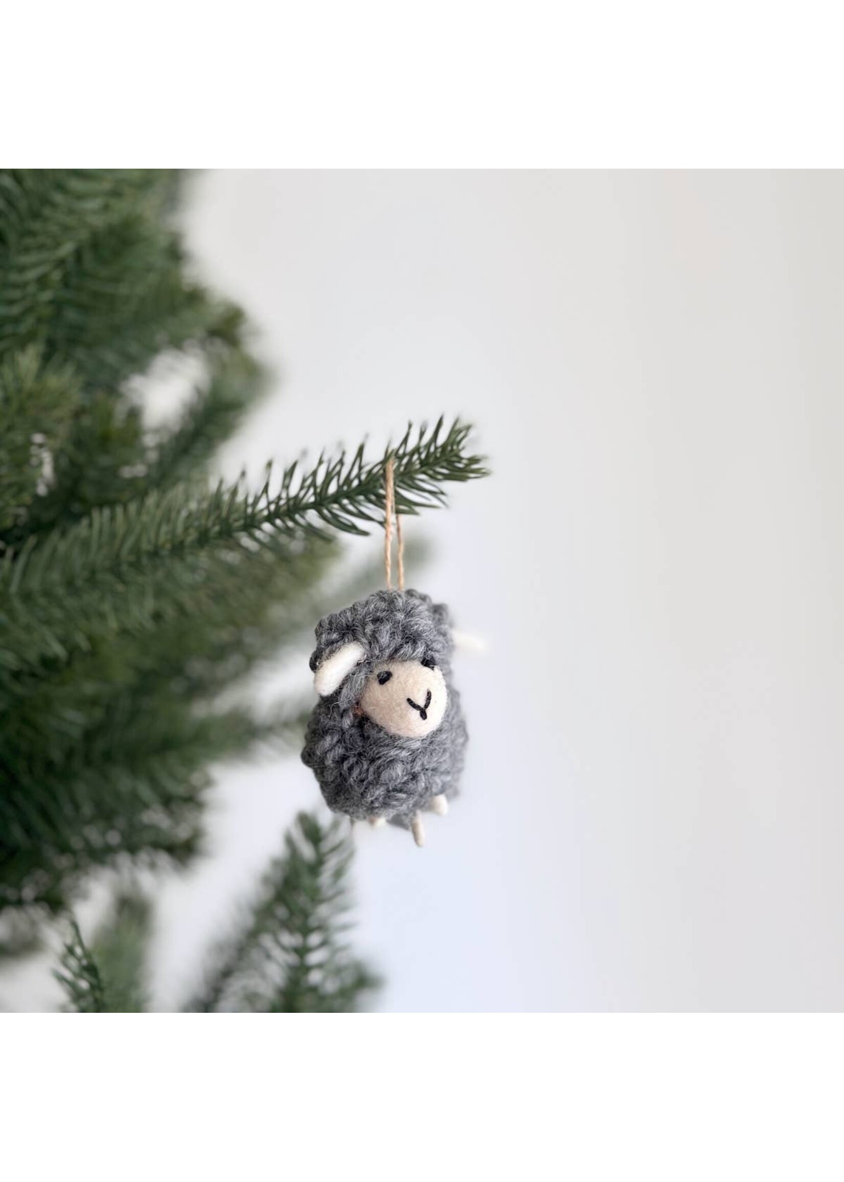 Felt Mini Fluffy Sheep Ornament - Grey