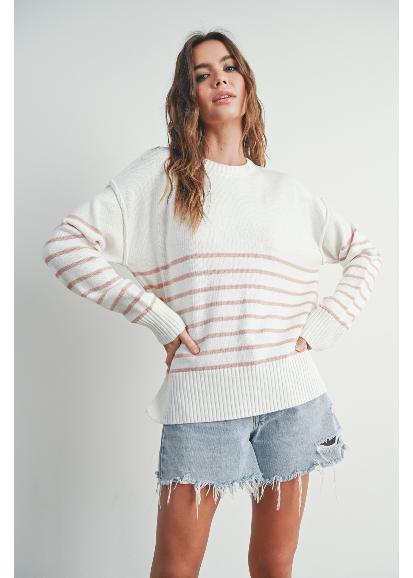 EM & ELLE Vienna Striped Drop Shoulder Sweater