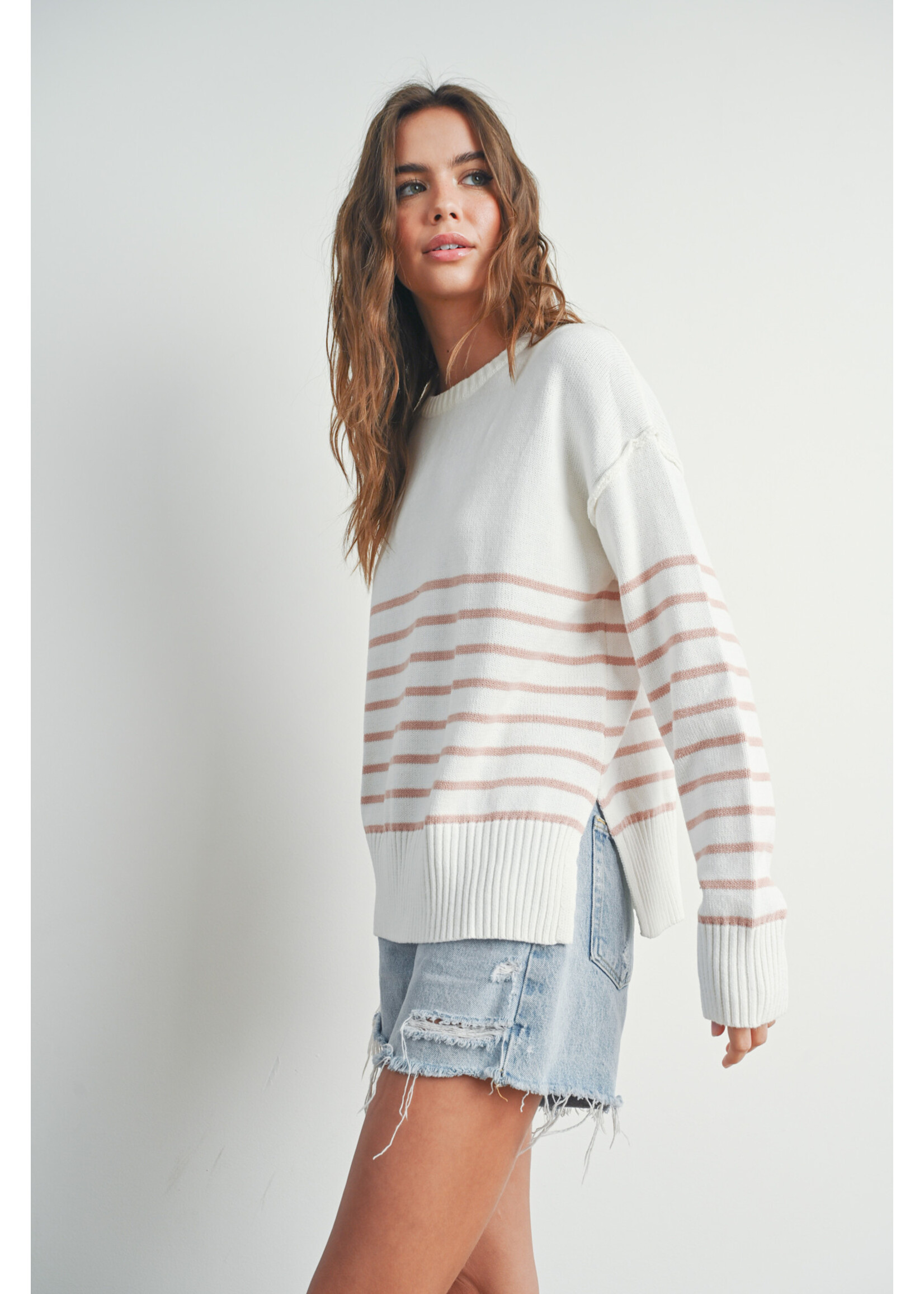 EM & ELLE Vienna Striped Drop Shoulder Sweater