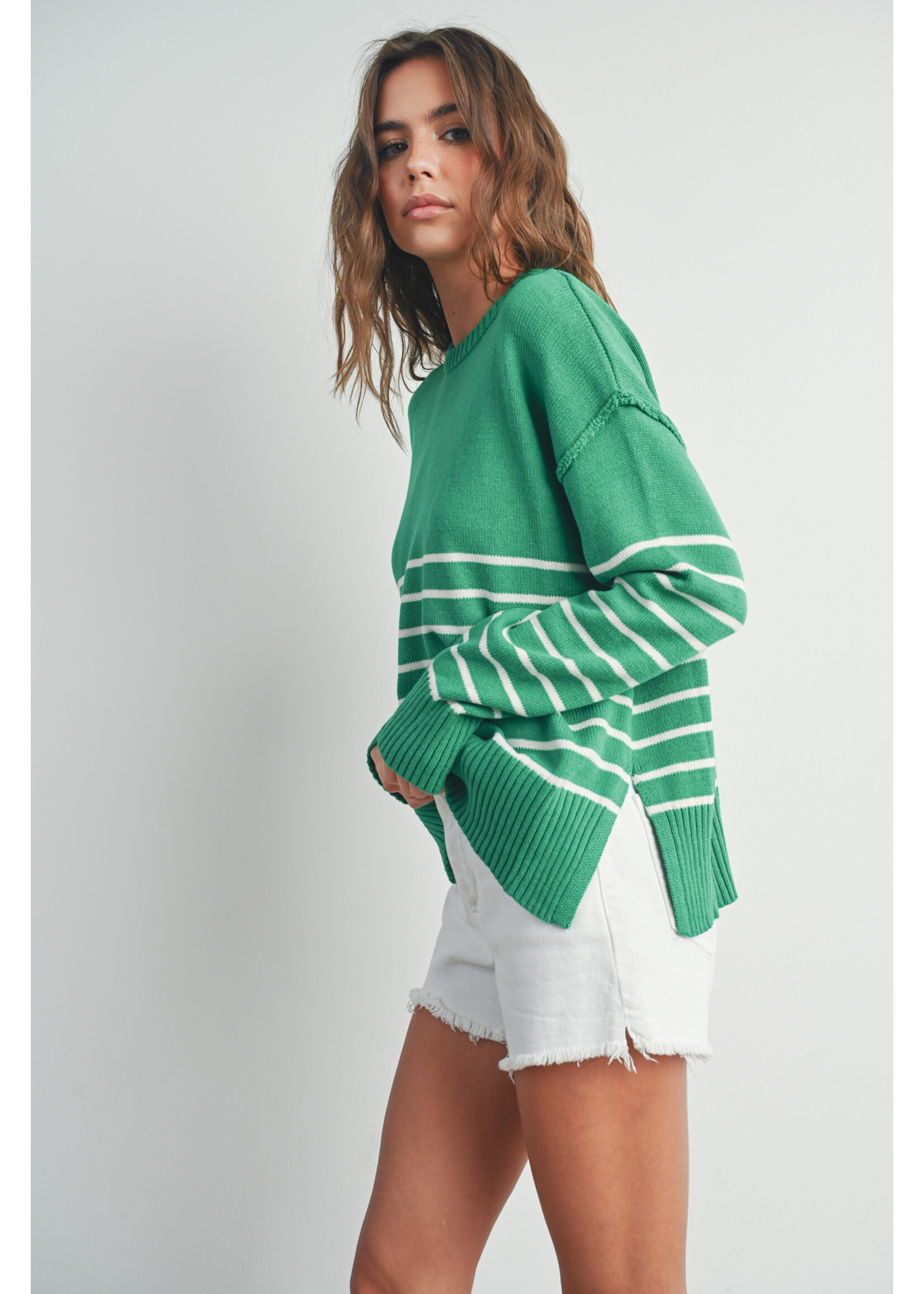 EM & ELLE Vienna Striped Drop Shoulder Sweater
