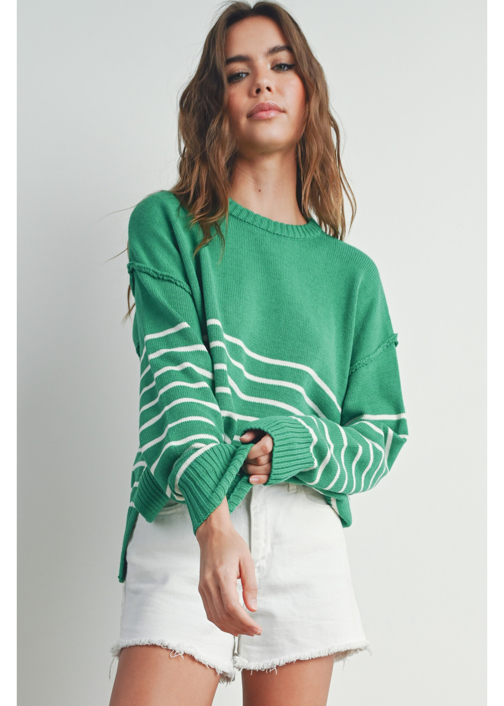 EM & ELLE Vienna Striped Drop Shoulder Sweater