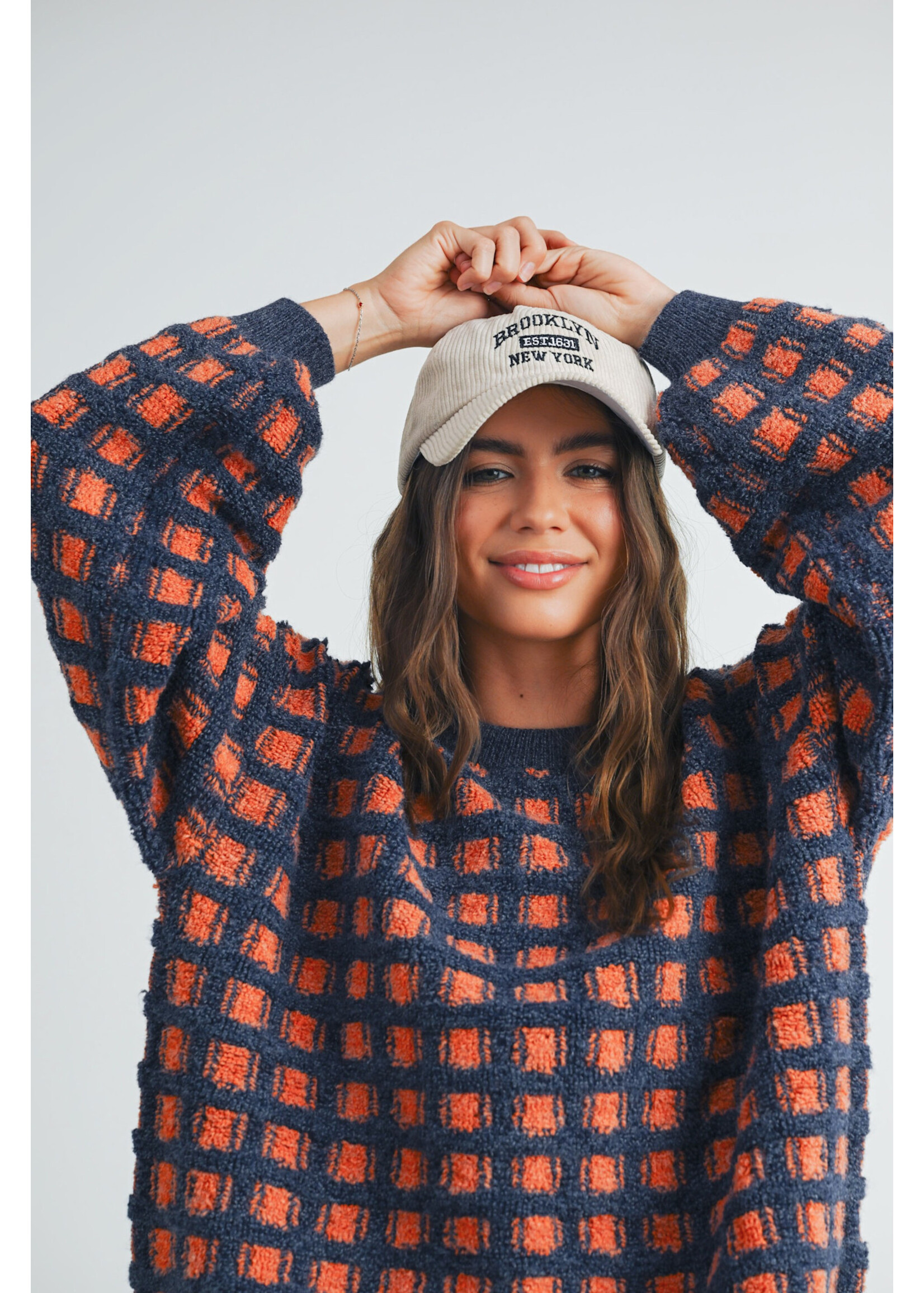 EM & ELLE Zia Checkered Oversized Sweater