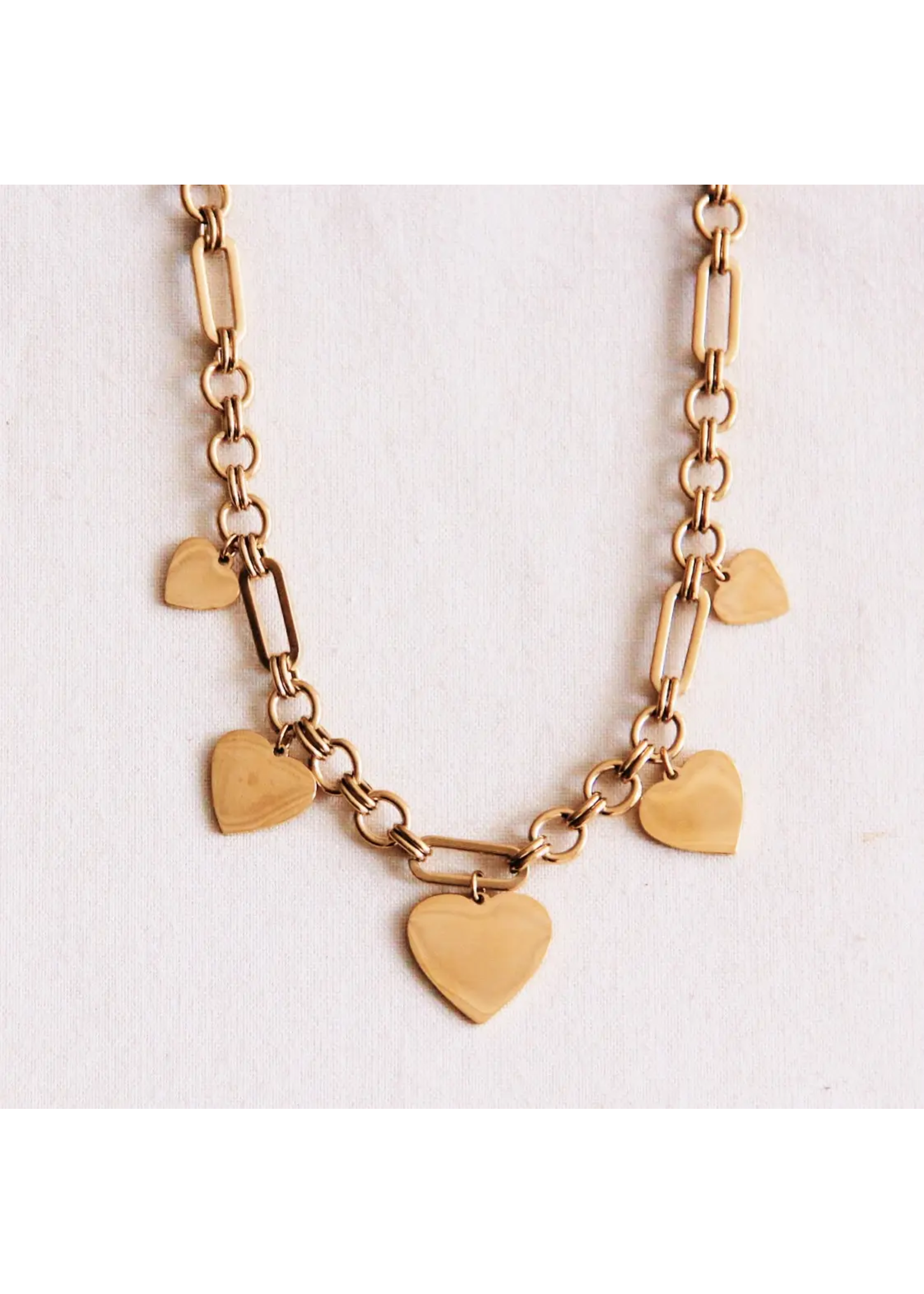 Chunky Charm Link Necklace Hearts