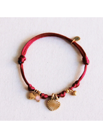 Satin Charm Bracelet with Hearts and Mini Facets - Burgundy