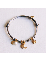 Satin Charm Bracelet with Moons and Mini Pearl - Taupe