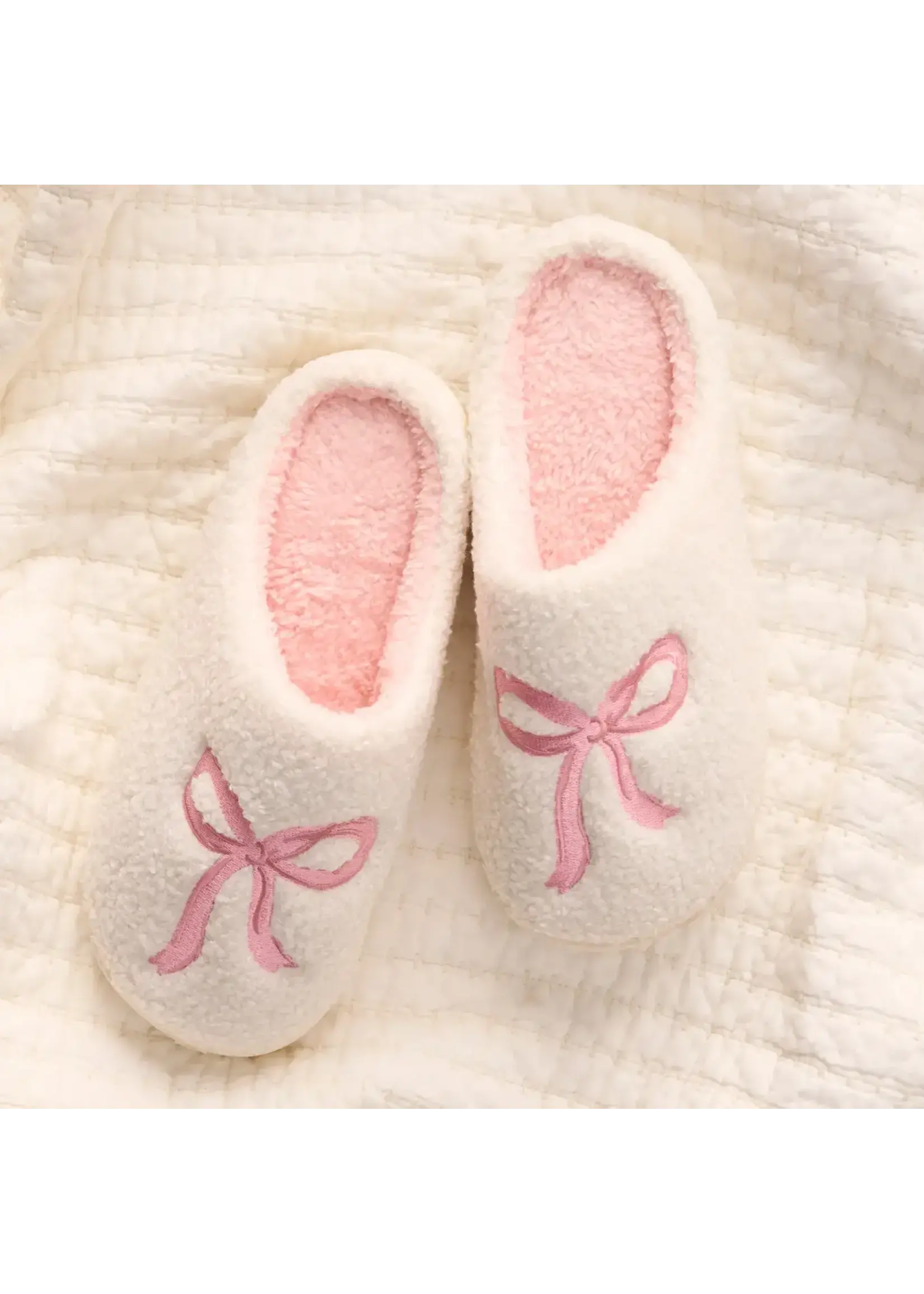Fuzzy Slippers-Bow Pink