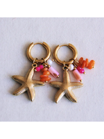 Earring with Cluster of Gemstones and Starfish