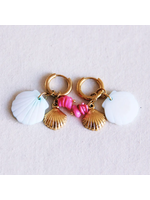 Earrings with Shells and Chip Gemstones - Light Blue/Fuchsia