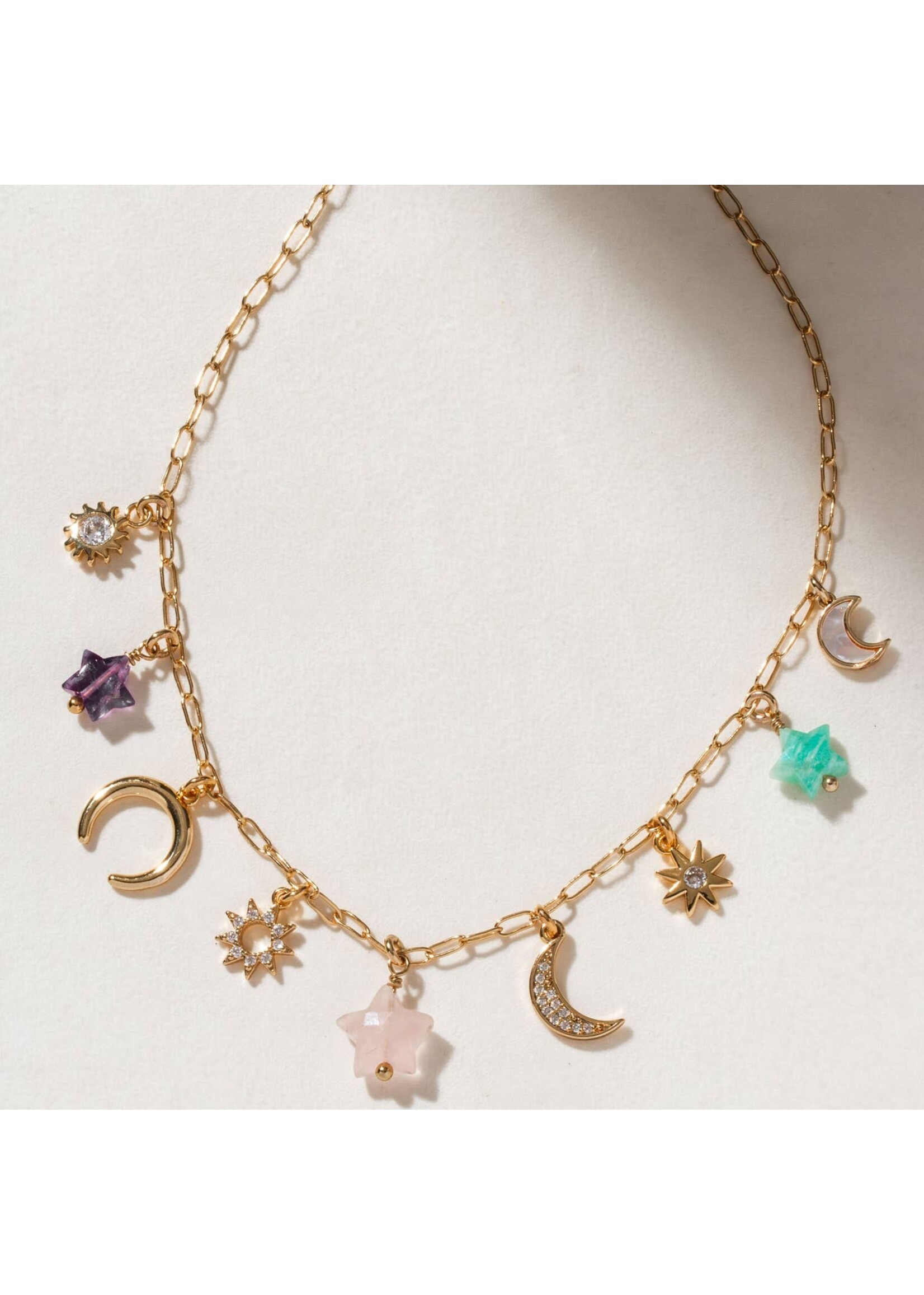 Luna Norte Starlit Trail Charm Necklace - Pastel Multi-Stone
