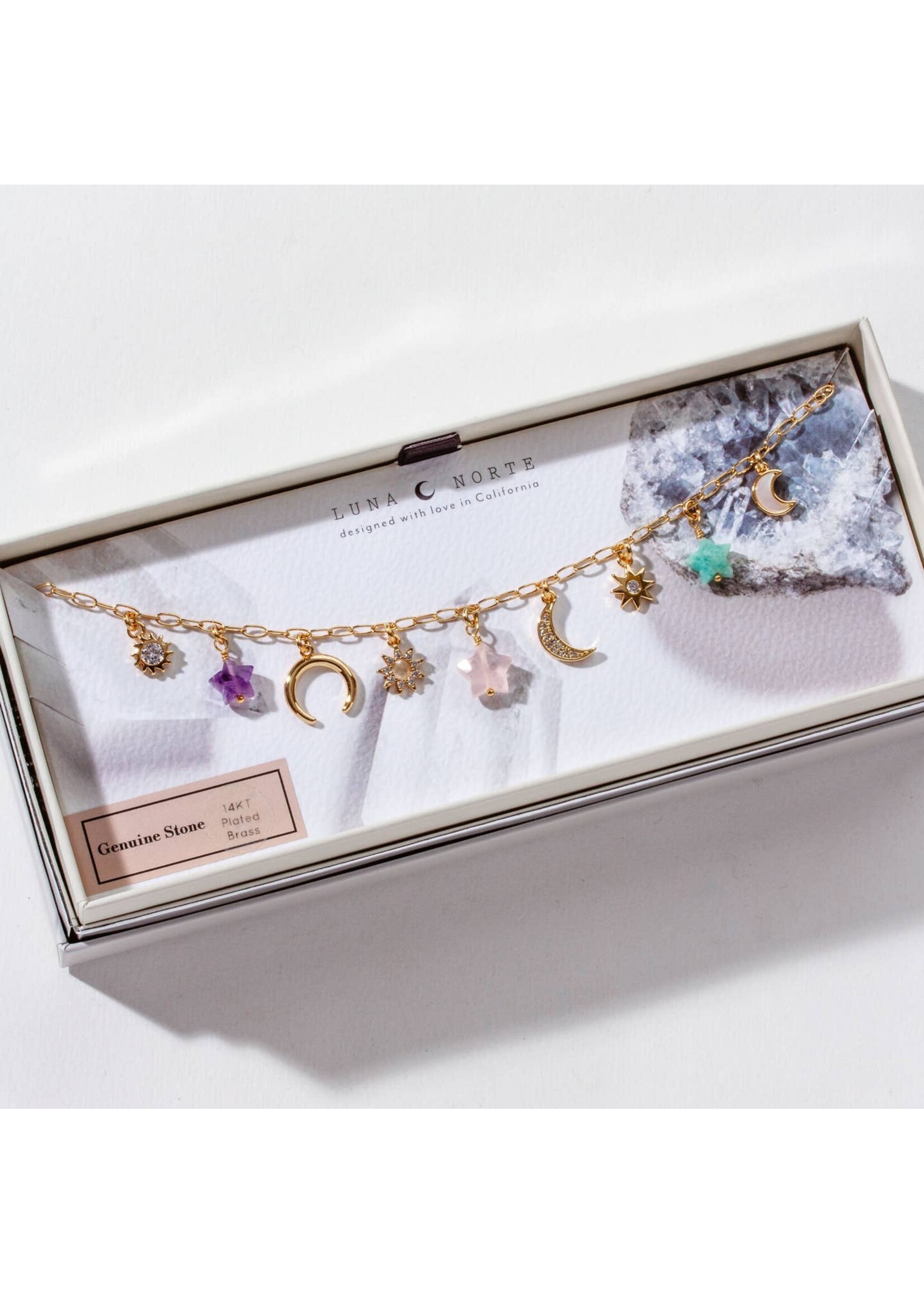 Luna Norte Starlit Trail Charm Necklace - Pastel Multi-Stone