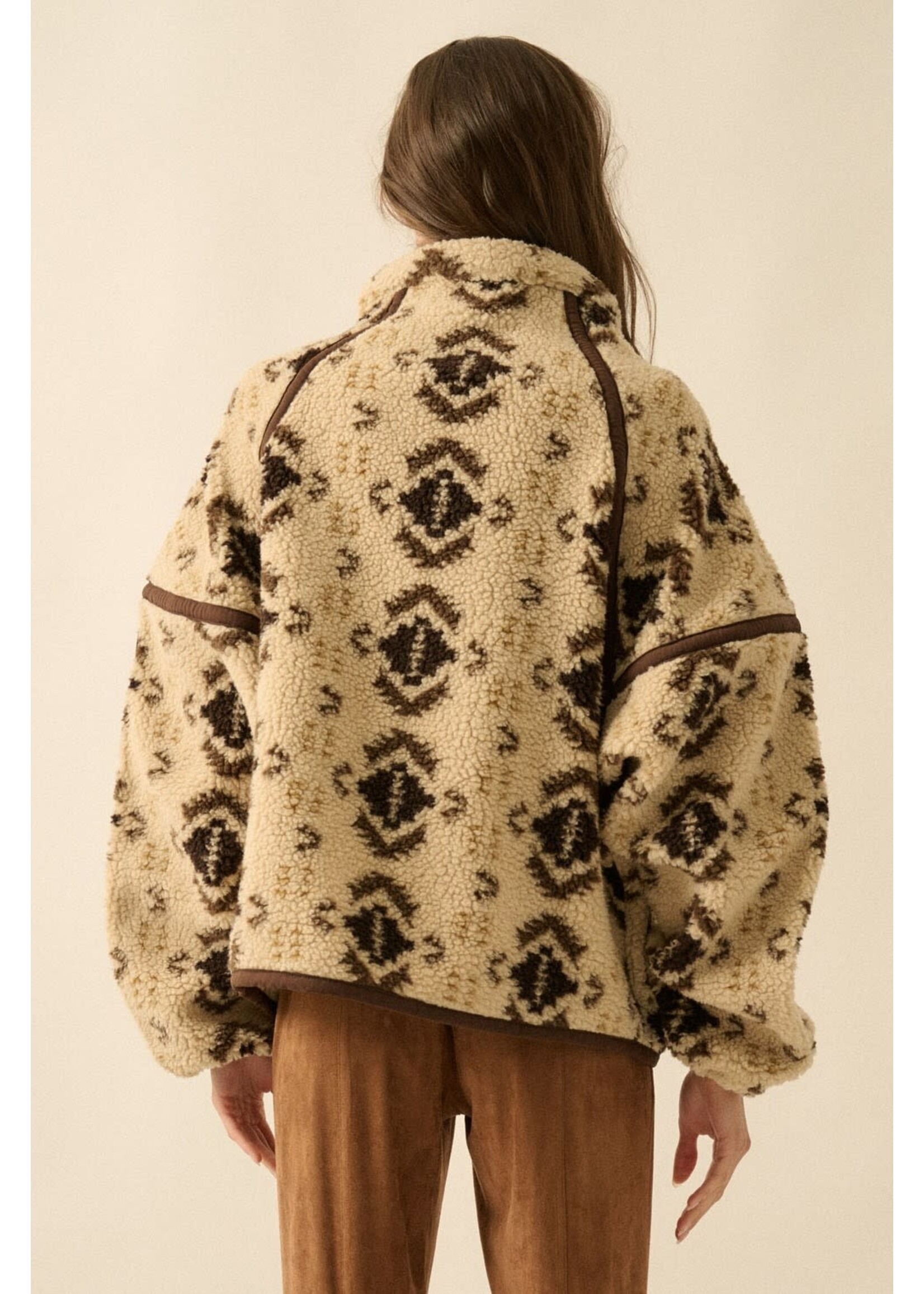 EM & ELLE Geo-print Sherpa Fleece Half-zip Pullover Jacket