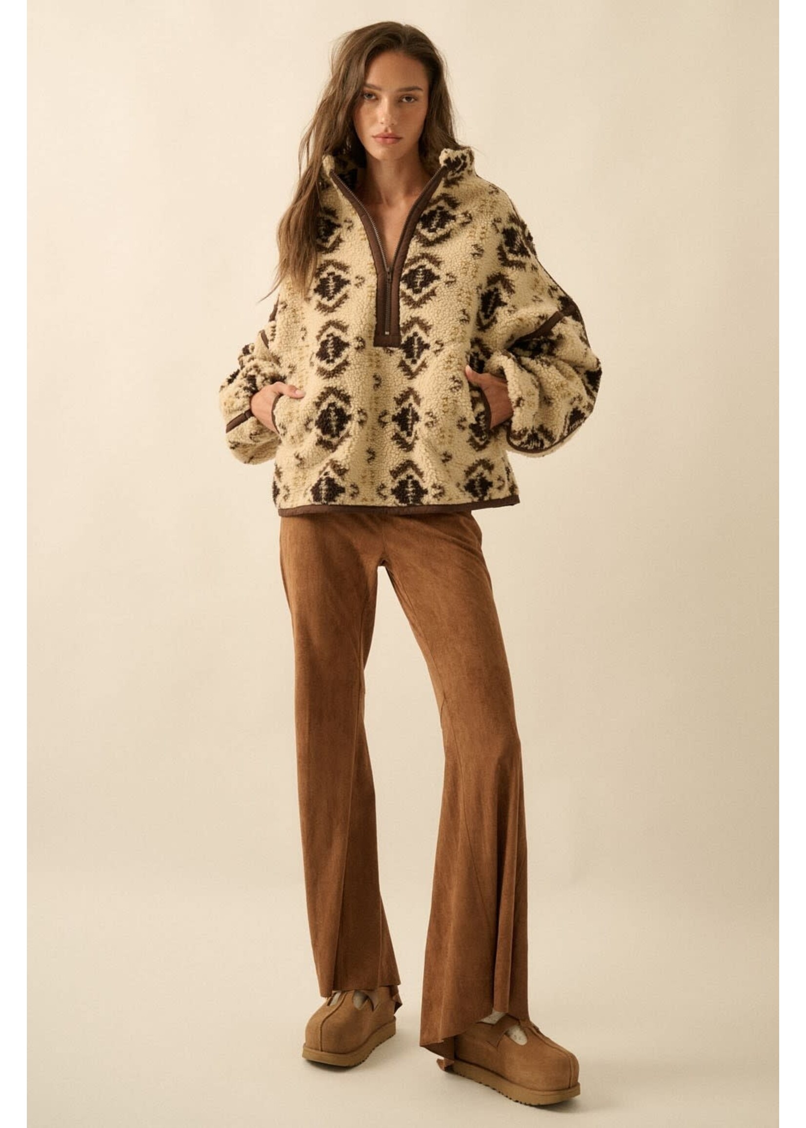 EM & ELLE Geo-print Sherpa Fleece Half-zip Pullover Jacket