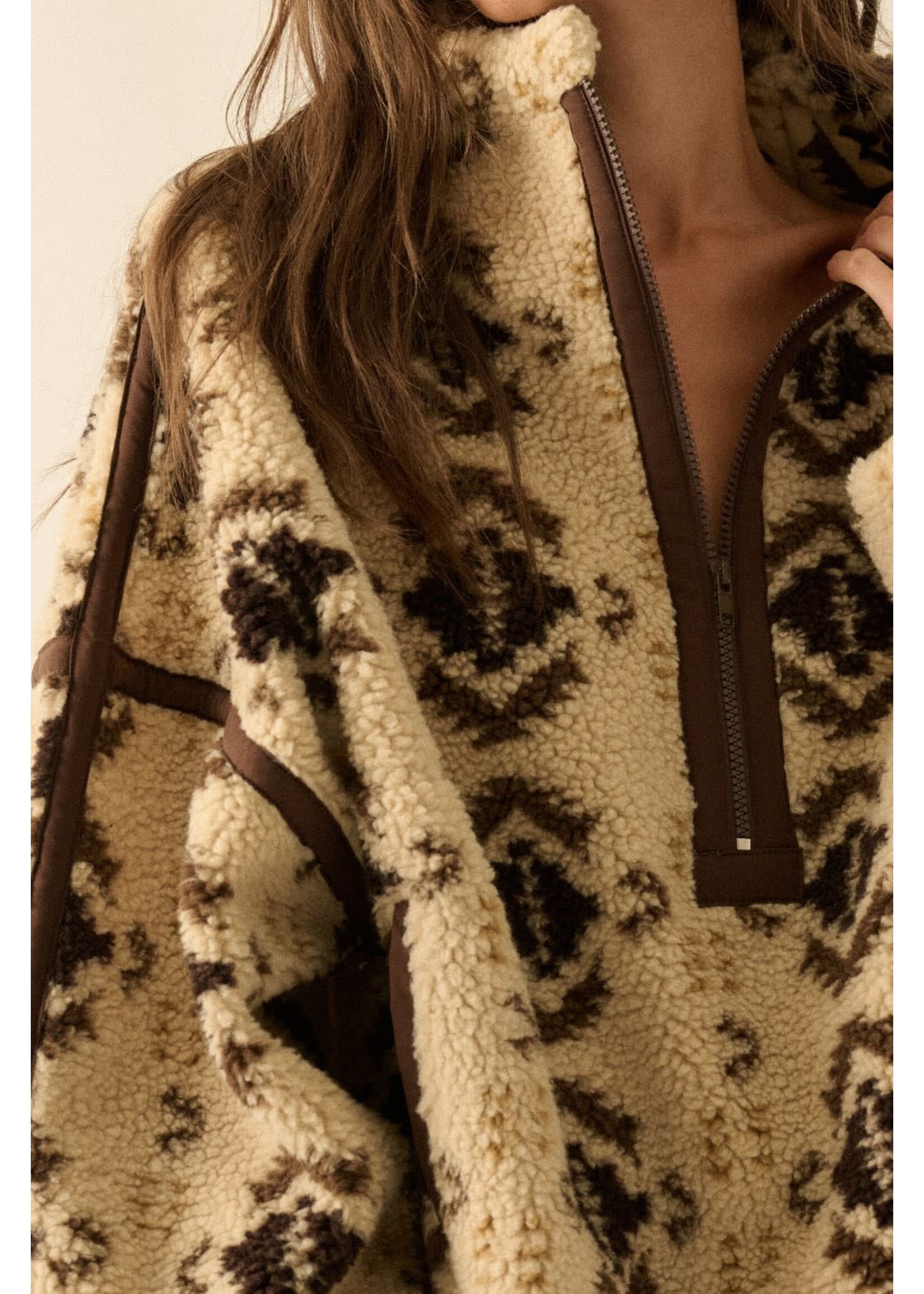 EM & ELLE Geo-print Sherpa Fleece Half-zip Pullover Jacket