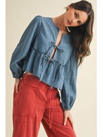 EM & ELLE Logan Tie Front Denim Top