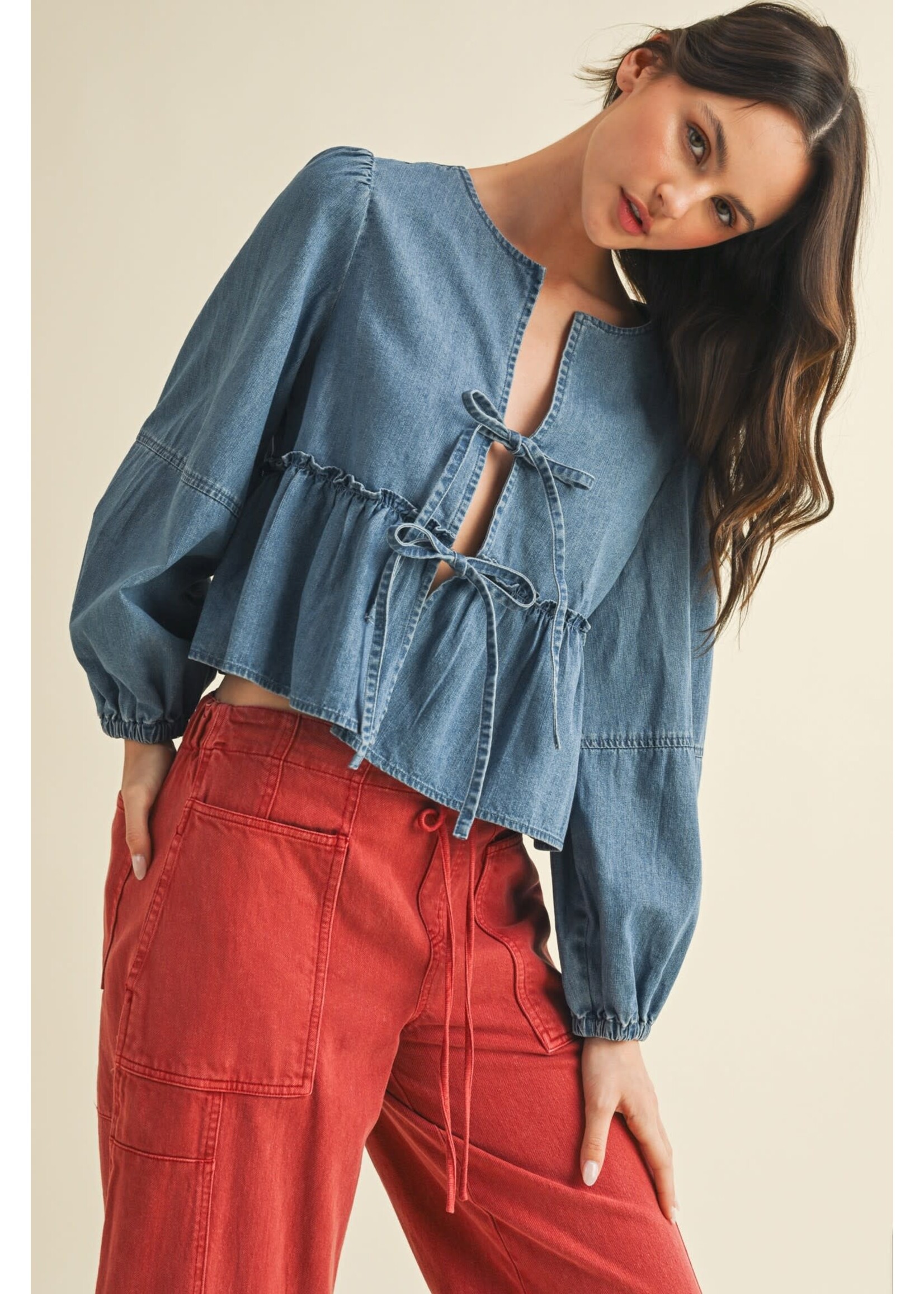 EM & ELLE Logan Tie Front Denim Top