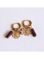 MIsc Wide Earring with Tube, Facet and Flower - Mocha