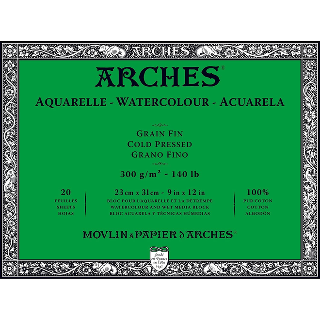 ARCHES WATERCOLOUR BLOCK COLD PRESS CP 140LB 9x12
