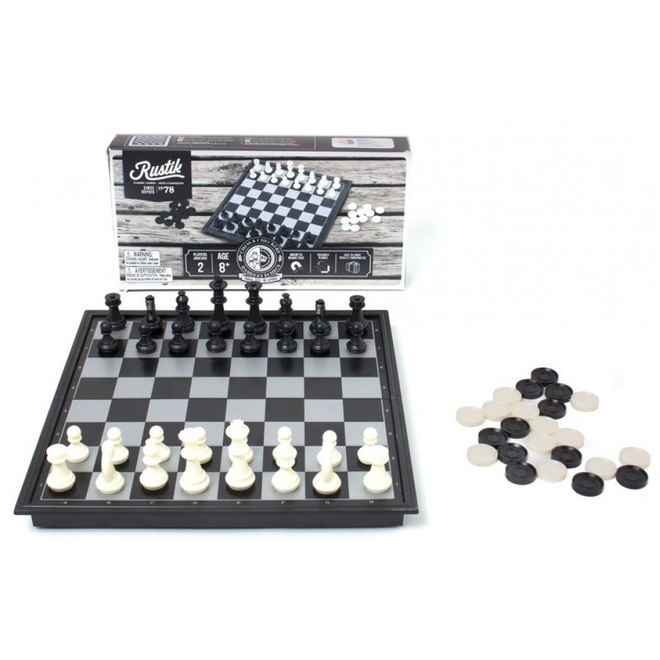 RUSTIK CHESS & CHECKERS 2 IN 1 TRAVEL BOARDGAME