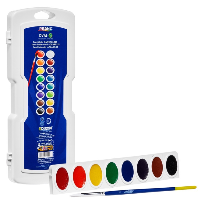 Prang Oval Pan Watercolors - 16 Colors W/Brush