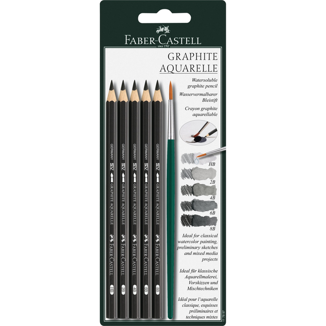 Faber Castell Graphite Pencils Aquarelle Set 5Pk W/ Brush